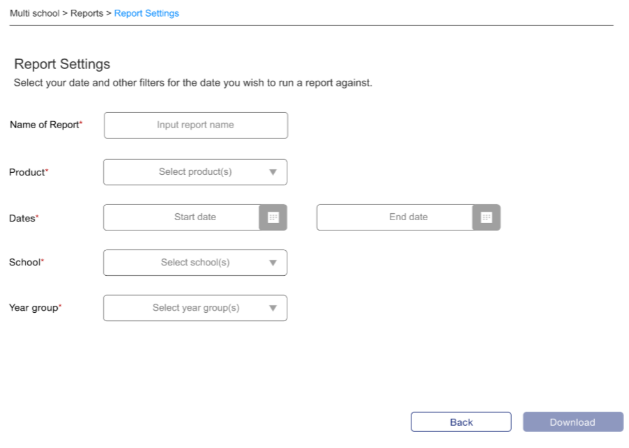 Download settings for reports