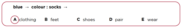 <p>In the Verbal Analogies test, each question presents a verbal analogy in the form of &lsquo;A-B: C-_&rsquo;. Students have to work out how the first pair of words is related to each other and then select from five answer options the one that completes the second pair.&nbsp;</p> <p>These questions involve two elements to the reasoning. First, students have to look for similarities and differences between the first pair, for example the second thing is an element of the first or a descriptive term for the first. Second, they have to duplicate that relationship starting with the third word presented.</p>