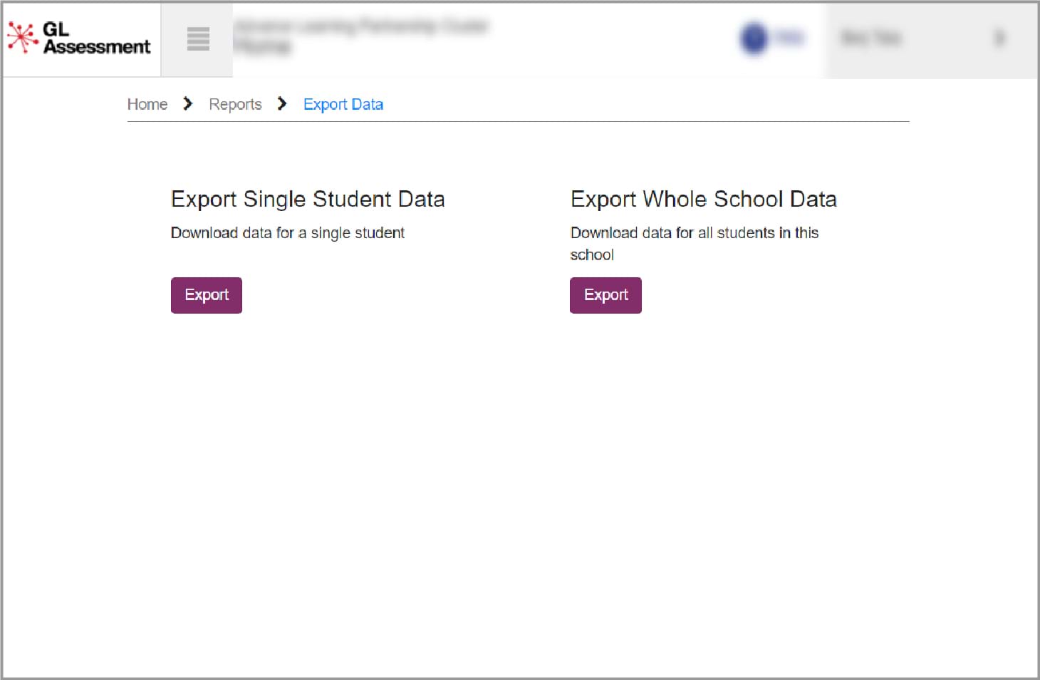 Screenshot of Testwise showing the export options available
